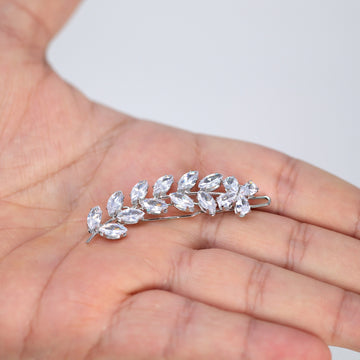 Dainty Flower On Leaves Vine CZ Hair Clip, Bridal Hair Accessories, Bridesmaid Gift, Wedding Hair Accessory, Bridal Peach Hair Clip